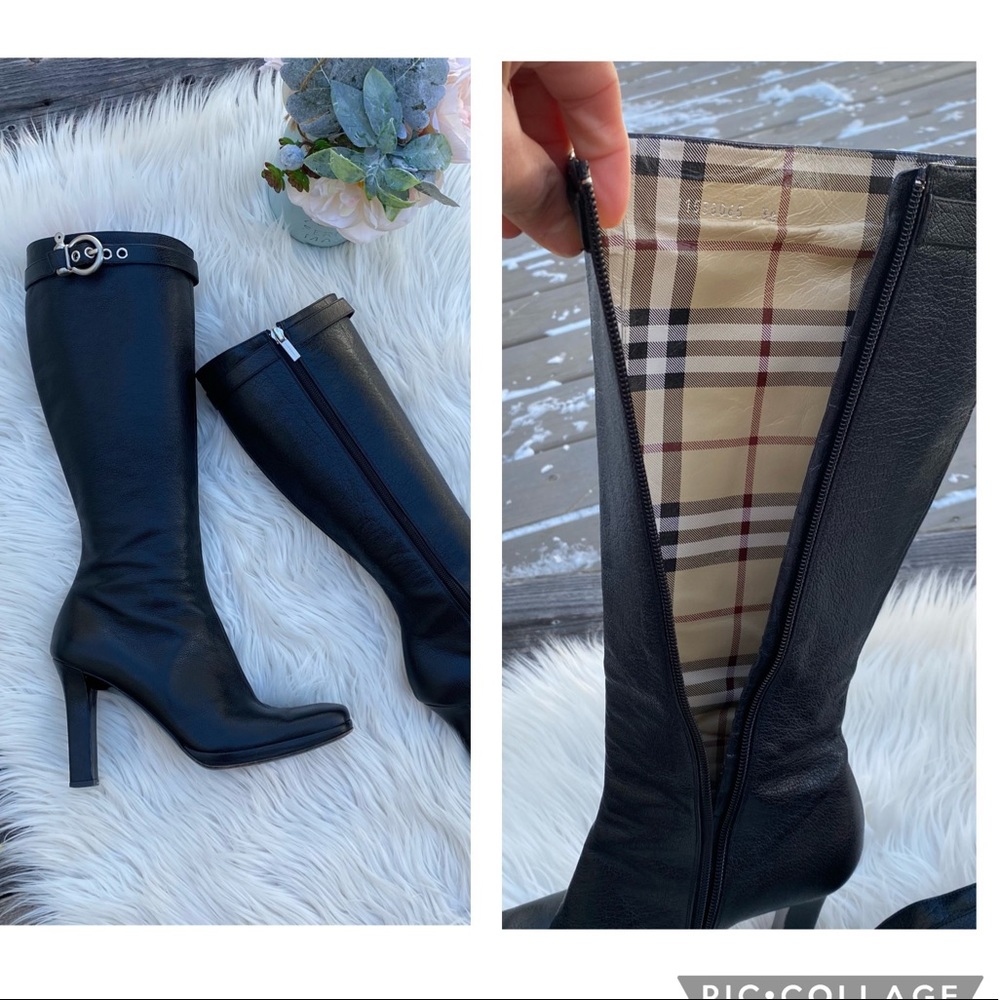 Burberry Knee-High Leather Heeled Boots 38